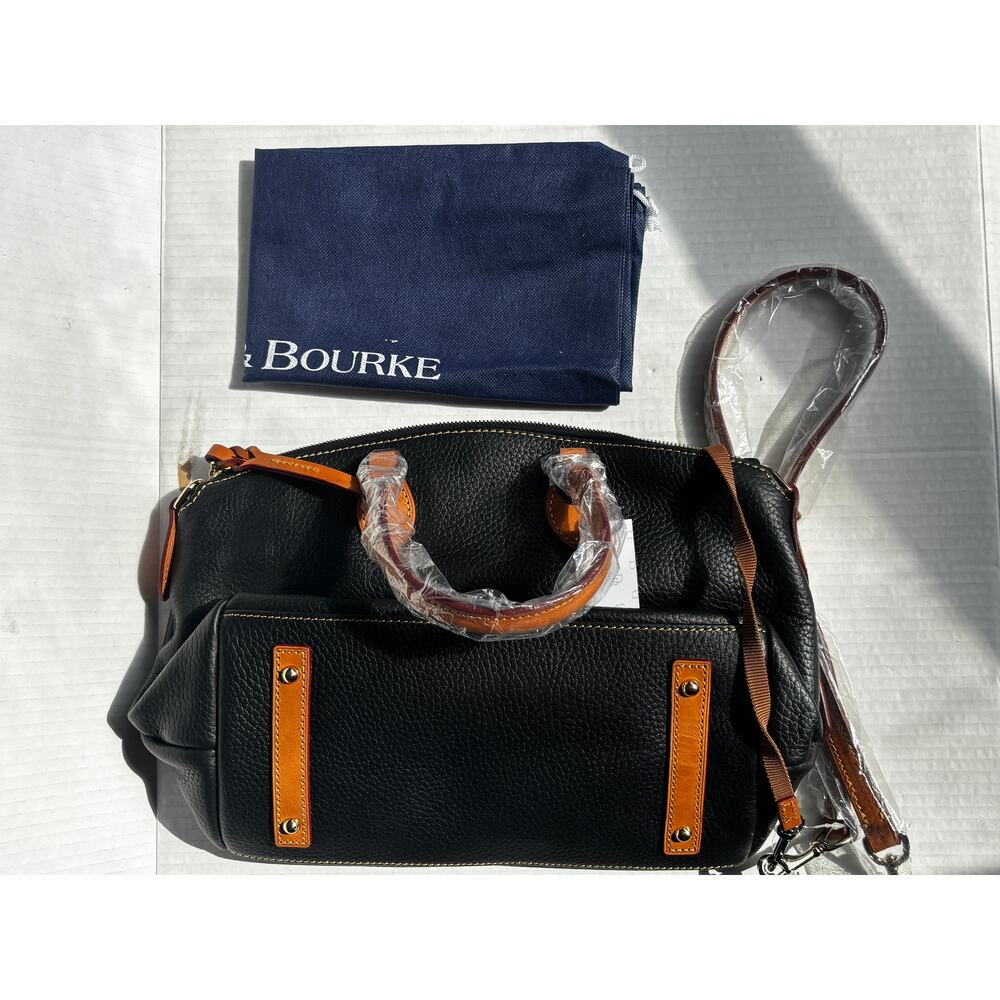 NWT Dooney&Bourke Black Pebbled Leather Satchel ZipTop Detachable Strap DustBag